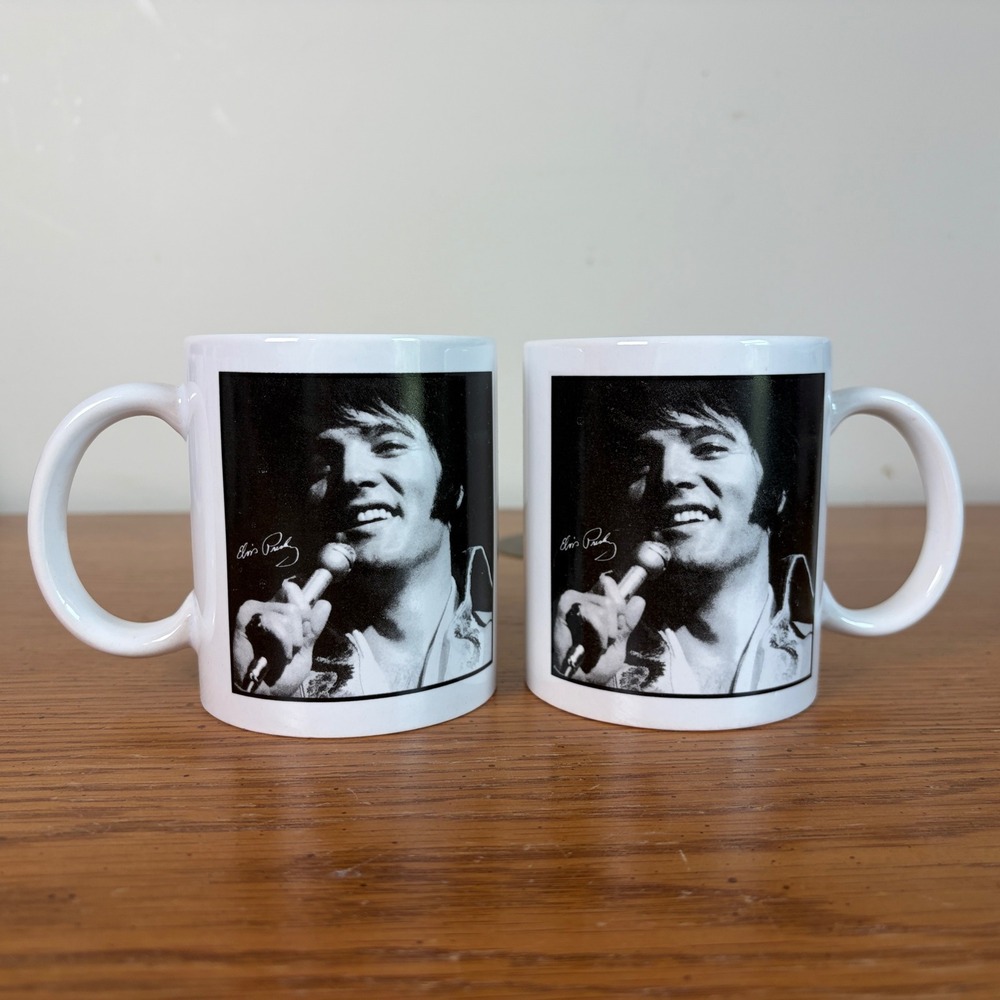 Elvis Presley Signature Product Coffee Mugs Set of 2 Megatoys 2015 Black White
